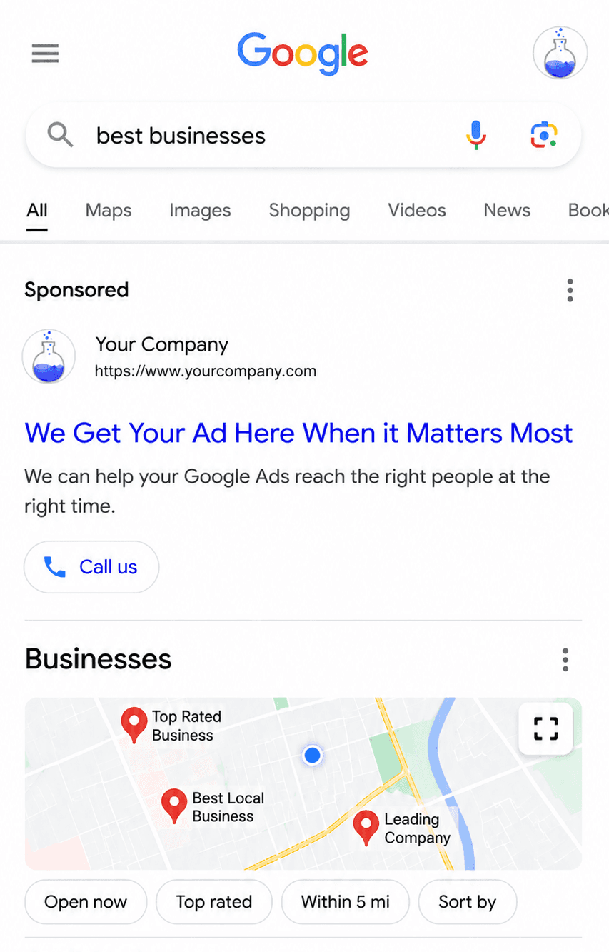 Google search results page with paid search ad placements.